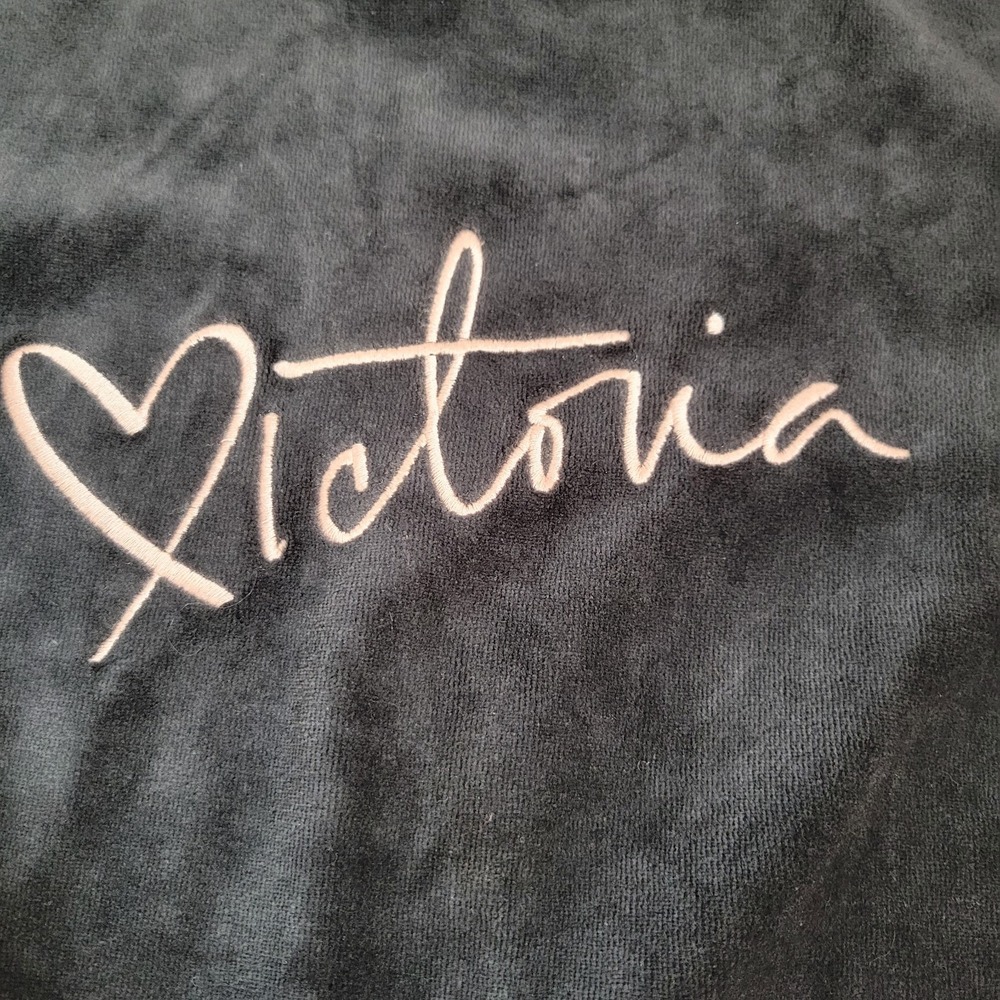 Victoria's‎ Secret Velvet Velour Logo Sweatshirt Size Large Black Women's 0475